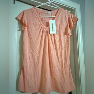 Culture Code Peach V-Neck Short Sleeve Top Super Soft Medium New